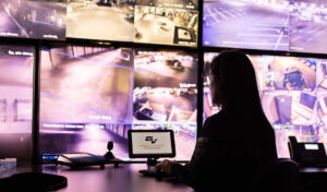 OnView professional dispatcher monitoring security cameras.